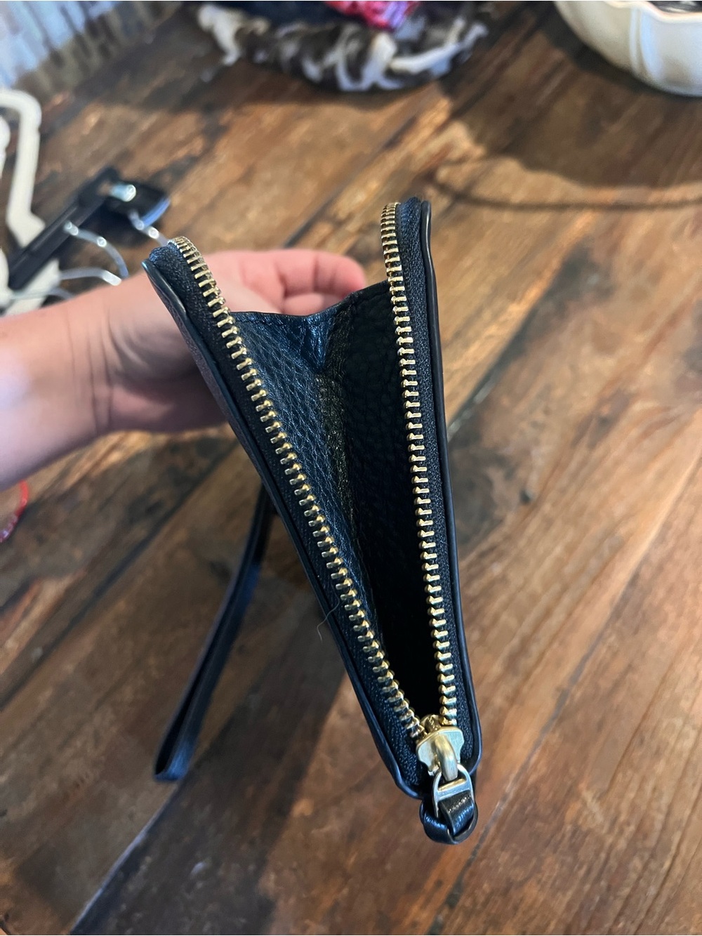 Tory Burch Black Leather Wristlet with Gold Logo Accent - Picture 4 of 4